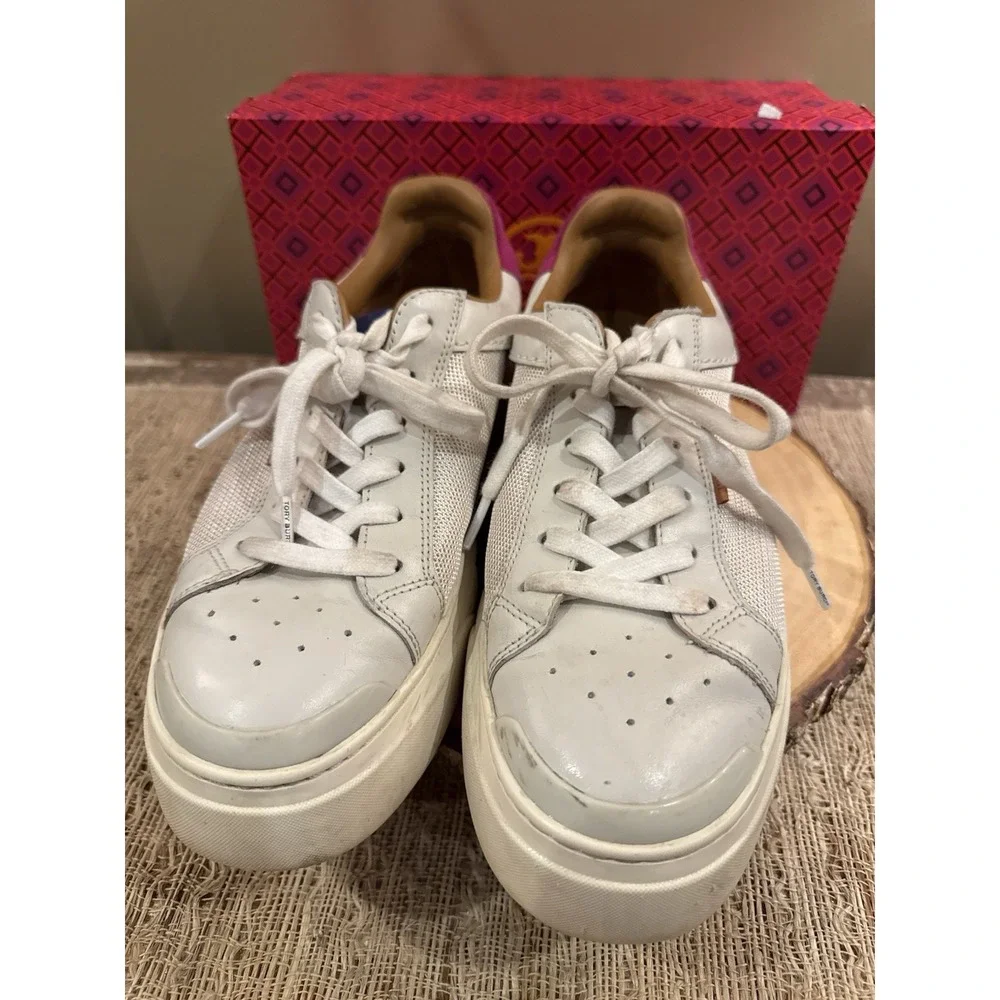 Tory Burch Ladybug Sneaker Intra-Mesh New Ivory & Fuchsia 141753 Women's S-9.5
